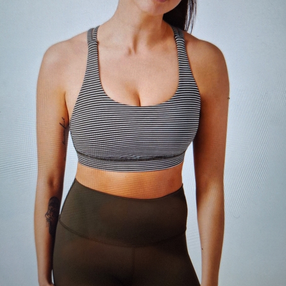 Lululemon Energy Bra Dark Olive with White Stripes - Size 6 - Picture 4 of 4